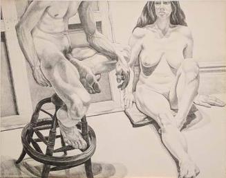 Two Nudes with Oak Stool and Canvas