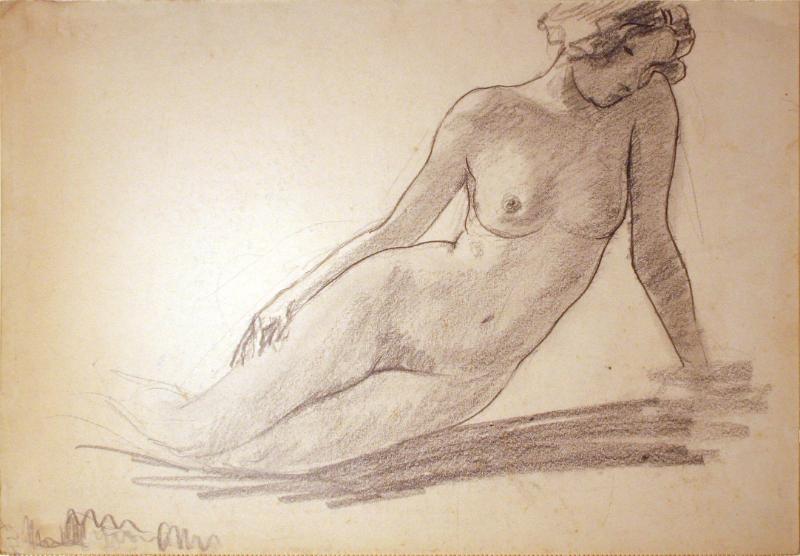 Semi Reclining Female Nude Propped on left Hand