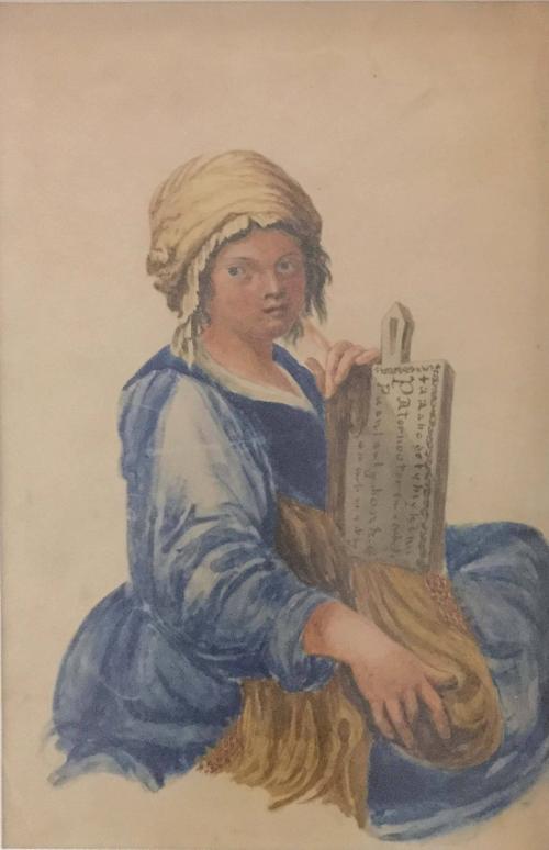 Girl in Blue with Tablet