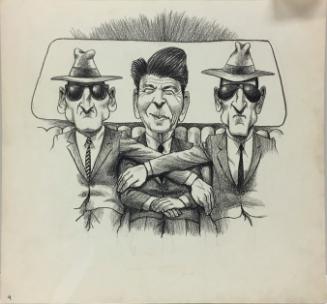 Kids' Letters to President Reagan - Illustration board, Reagan in a Car with Two Men