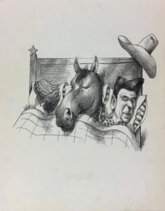 Kids' Letters to President Reagan - Illustration board, Reagan and Mrs. Reagan Asleep in Bed, Horse in the Middle