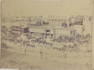 Working Sketch for the Hunter Museum Fence: Architect's Blueline with Ink Drawing of Fence by artist