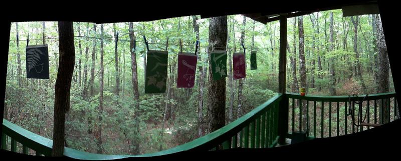 Darryl Curran's Prints on the Porch of the Studio in a Sea of Leaves